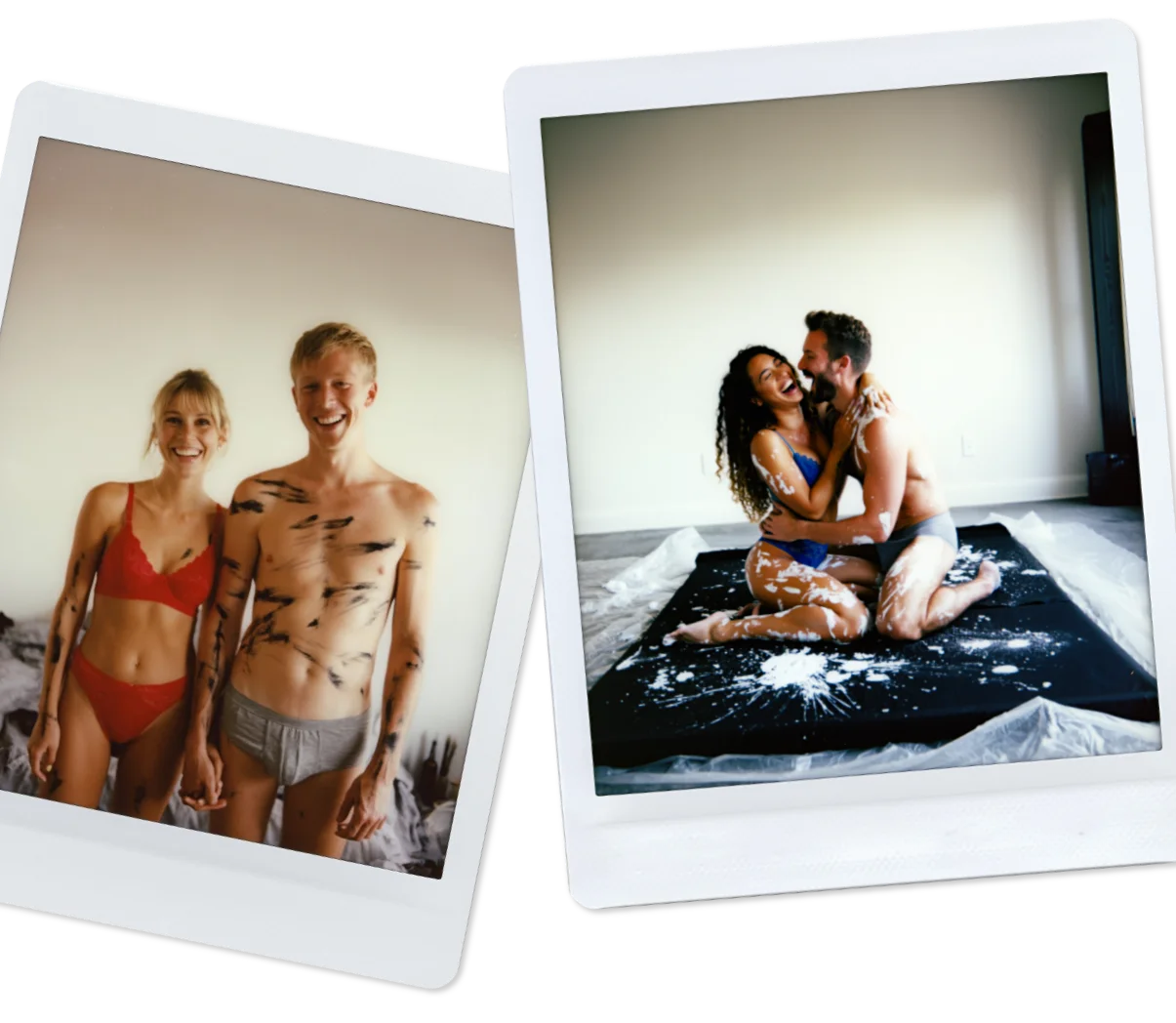 Ein Paar malt mit seinen Körpern auf Leinwand mit dem NakedArt-Set