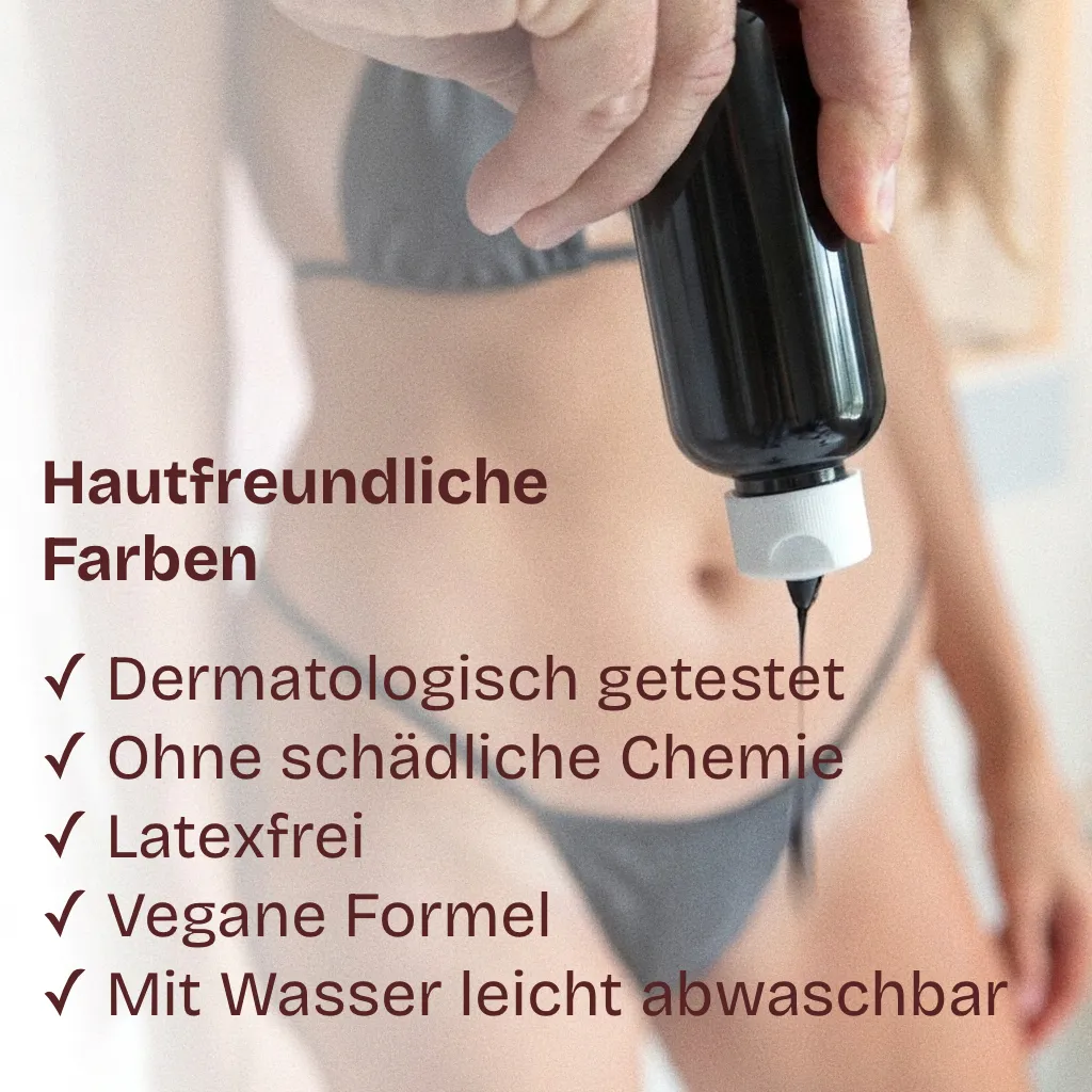 Hautfreundliche Farben — dermatologisch getestet, latexfrei, vegan