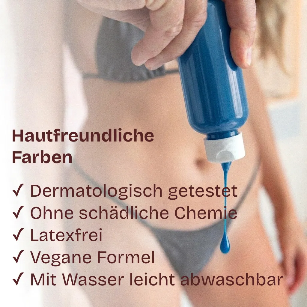 Hautfreundliche Farben — dermatologisch getestet, latexfrei, vegan