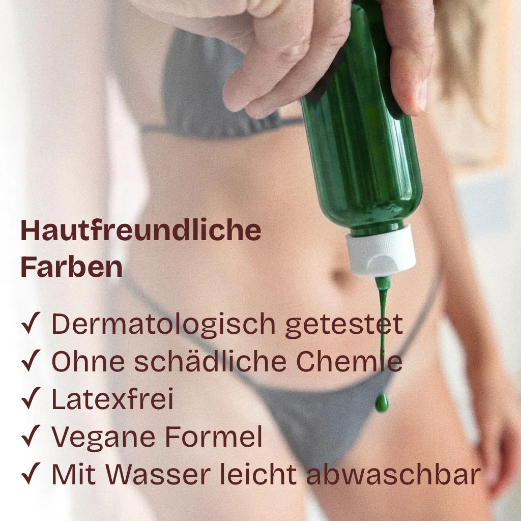 Hautfreundliche Farben — dermatologisch getestet, latexfrei, vegan