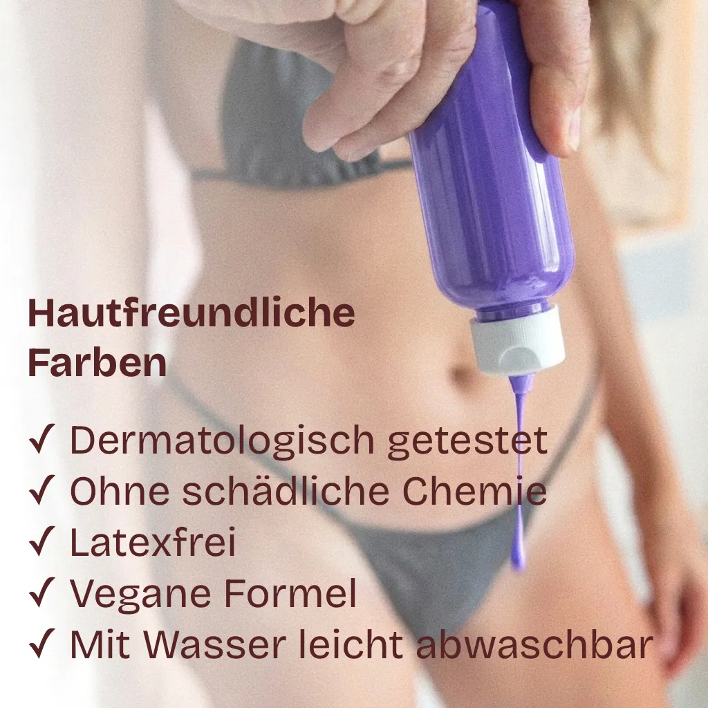 Hautfreundliche Farben — dermatologisch getestet, latexfrei, vegan