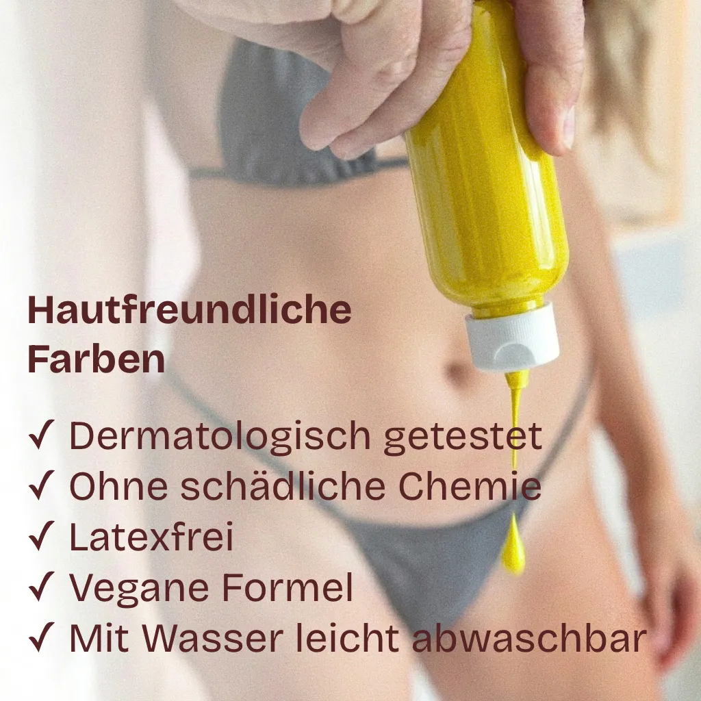 Hautfreundliche Farben — dermatologisch getestet, latexfrei, vegan